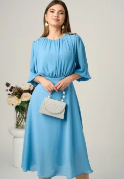 Rochie DY Fashion midi bleu in clos din voal cu accesorii pe umeri imagine