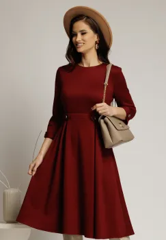 Rochie DY Fashion midi bordo din tricot cu nasturi decorativi pe talie imagine
