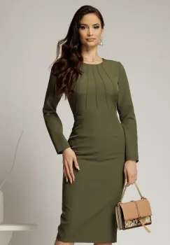 Rochie DY Fashion midi conica kaki office cu nervuri imagine