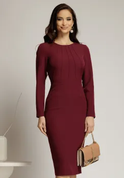 Rochie DY Fashion midi conica magenta office cu nervuri imagine