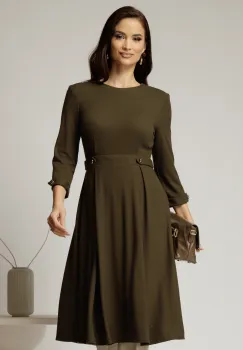 Rochie DY Fashion midi kaki din tricot cu nasturi decorativi pe talie imagine