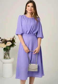 Rochie DY Fashion midi lila in clos din voal cu accesorii pe umeri imagine