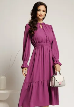 Rochie DY Fashion midi magenta din voal plin cu volan imagine