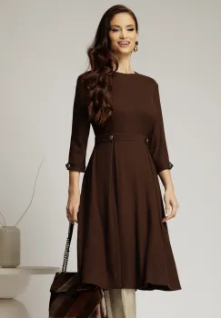 Rochie DY Fashion midi maro din tricot cu nasturi decorativi pe talie imagine