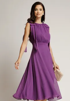 Rochie DY Fashion midi mov din voal in clos cu funde la umeri imagine