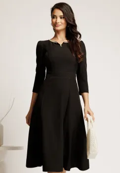 Rochie DY Fashion midi neagra in clos cu perle la decolteu imagine