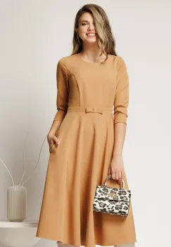 Rochie DY Fashion midi office camel din stofa imagine