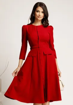 Rochie DY Fashion midi rosie din stofa clos cu nasturi si curea imagine