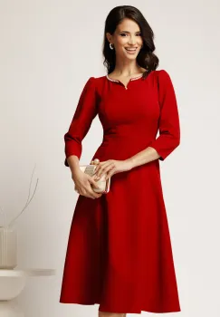 Rochie DY Fashion midi rosie in clos cu perle la decolteu imagine