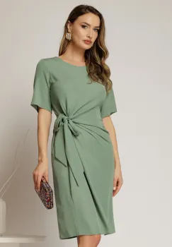 Rochie DY Fashion midi verde cu nod in talie si adaos de viscoza imagine
