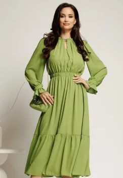 Rochie DY Fashion midi verde fistic din voal cu volan imagine