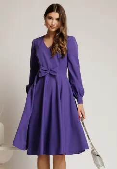 Rochie DY Fashion mov midi cu funda in talie si decolteu V imagine