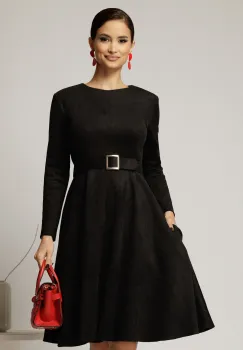 Rochie DY Fashion neagra clos din piele intoarsa si curea in talie imagine