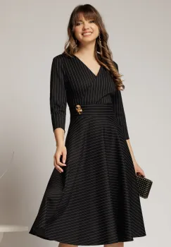 Rochie DY Fashion neagra clos in dungi din jerse si detaliu in talie imagine