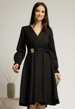 Rochie DY Fashion neagra cu decolteu petrecut si catarama aurie imagine