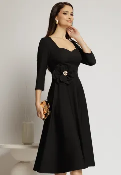 Rochie DY Fashion neagra de ocazie cu decolteu inima si detaliu pe talie imagine