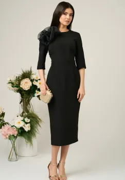 Rochie Dy Fashion neagra de ocazie cu floare maxi imagine