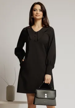 Rochie DY Fashion neagra scurta cu croi cambrat si guler in colturi imagine