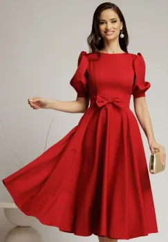 Rochie DY Fashion rosie din stofa in clos cu funda in talie imagine