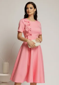 Rochie DY Fashion roz cu funde pe bust si maneci scurte imagine