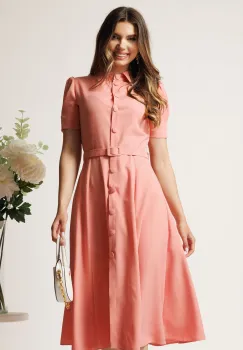 Rochie DY Fashion roz in clos cu nasturi si curea in talie imagine