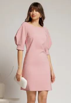 Rochie DY Fashion roz scurta croi cambrat cu maneci cu design atipic imagine