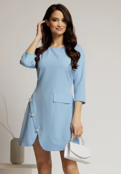 Rochie DY Fashion scurta bleu cu dungi si nasturi pe fusta imagine