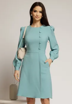 Rochie DY Fashion scurta bleu cu nasturi pe bust si fusta tip A imagine