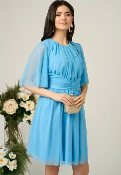 Rochie Dy Fashion scurta bleu de ocazie din tull fin imagine