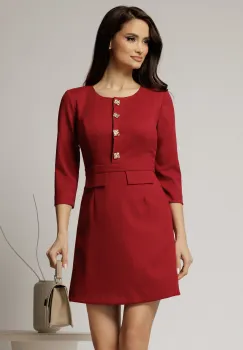 Rochie DY Fashion scurta bordo cu nasturi pe bust si fusta tip A imagine