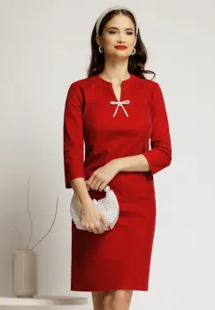 Rochie DY Fashion scurta bordo din catifea fixa cu funda perla imagine