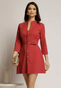 Rochie DY Fashion scurta caramizie cu inchidere cu nasturi si curea in talie imagine