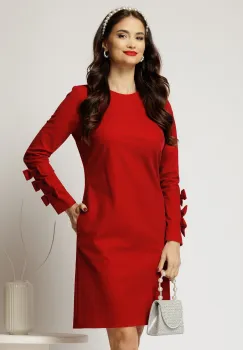 Rochie DY Fashion scurta din catifea fixa bordo cu funde pe maneci imagine