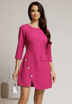 Rochie DY Fashion scurta fucsia cu dungi si nasturi pe fusta imagine