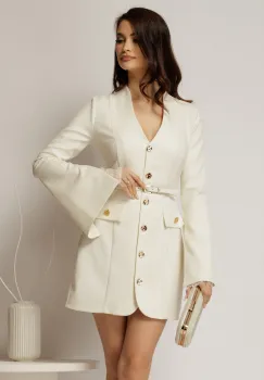 Rochie DY Fashion scurta ivoar cu maneci crapate cu dantela imagine