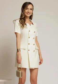 Rochie DY Fashion scurta ivoar tip sacou cu maneci scurte imagine