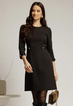 Rochie DY Fashion scurta neagra cu nasturi decorativi pe talie si maneci imagine