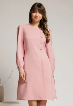 Rochie DY Fashion scurta roz cu nasturi pe bust si fusta tip A imagine