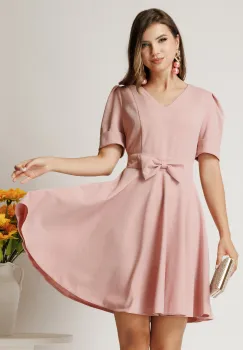 Rochie DY Fashion scurta roz in clos cu funda in talie imagine