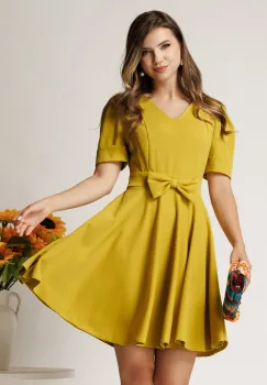 Rochie DY Fashion scurta verde lime in clos cu funda in talie imagine