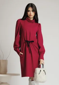 Rochie DY Fashion smart-casual din jerse fucsia cu snur in talie imagine