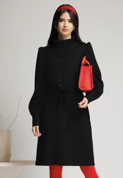 Rochie DY Fashion smart-casual din jerse neagra cu snur in talie imagine