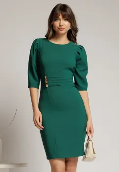 Rochie DY Fashion verde conica cu nasturi aurii pe talie imagine