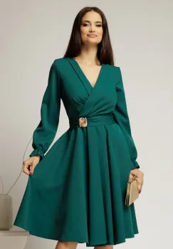 Rochie DY Fashion verde cu decolteu petrecut si catarama aurie imagine