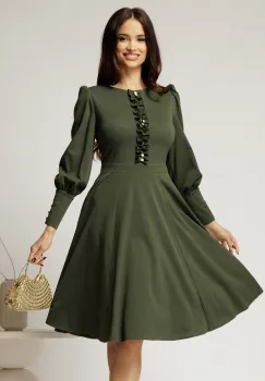 Rochie DY Fashion verde eleganta cu volan incretit pe bust si nasturi bijuterie imagine