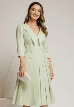 Rochie DY Fashion verde fistic cu decolteu cu guler ascutit si fusta plisata imagine