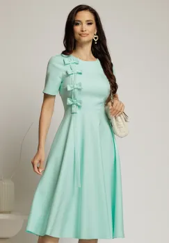 Rochie DY Fashion verde mint cu funde pe bust si maneci scurte imagine
