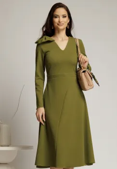 Rochie DY Fashion verde olive midi cu funda pe umar imagine