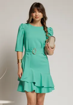 Rochie DY Fashion verde scurta cu volanase pe fusta si cordon detasabil imagine