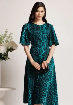 Rochie eleganta din satin verde cu print leopard imagine